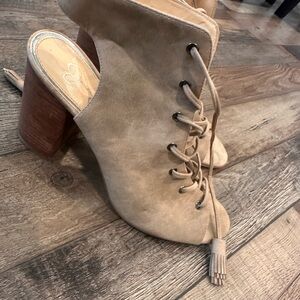 Jessica Simpson Taupe Lace-Up Block Heel Sandals